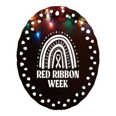 We Wear Red Ribbon Week Drug free red ribbon week Ceramic Oval Ornament