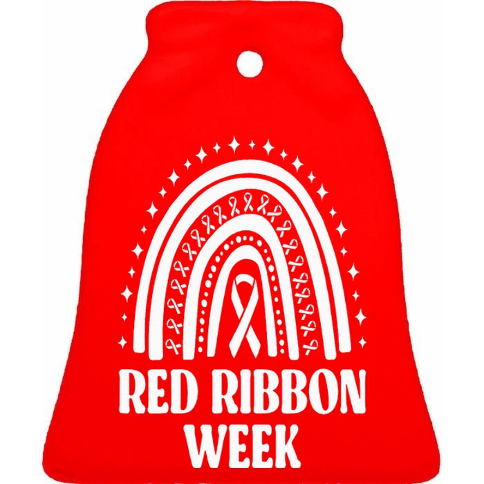 We Wear Red Ribbon Week Drug free red ribbon week Ceramic Bell Ornament