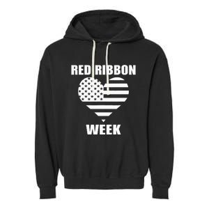 We Wear red For Red Ribbon Week Awareness American Flag Garment-Dyed Fleece Hoodie