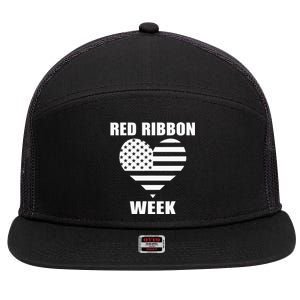 We Wear red For Red Ribbon Week Awareness American Flag 7 Panel Mesh Trucker Snapback Hat