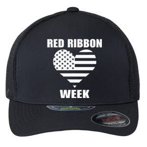 We Wear red For Red Ribbon Week Awareness American Flag Flexfit Unipanel Trucker Cap