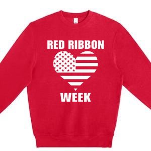 We Wear red For Red Ribbon Week Awareness American Flag Premium Crewneck Sweatshirt