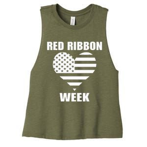 We Wear red For Red Ribbon Week Awareness American Flag Women's Racerback Cropped Tank