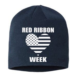 We Wear red For Red Ribbon Week Awareness American Flag Sustainable Beanie