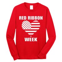 We Wear red For Red Ribbon Week Awareness American Flag Long Sleeve Shirt