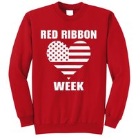 We Wear red For Red Ribbon Week Awareness American Flag Sweatshirt