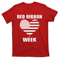 We Wear red For Red Ribbon Week Awareness American Flag T-Shirt