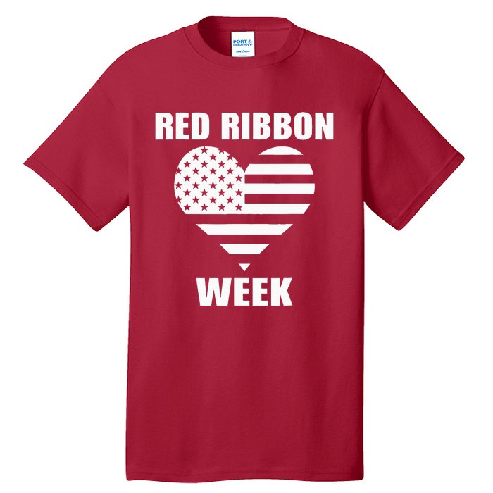 We Wear red For Red Ribbon Week Awareness American Flag Tall T-Shirt