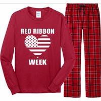 We Wear red For Red Ribbon Week Awareness American Flag Long Sleeve Pajama Set