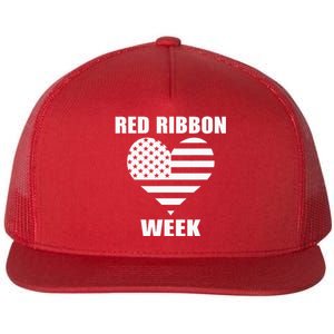 We Wear red For Red Ribbon Week Awareness American Flag Flat Bill Trucker Hat