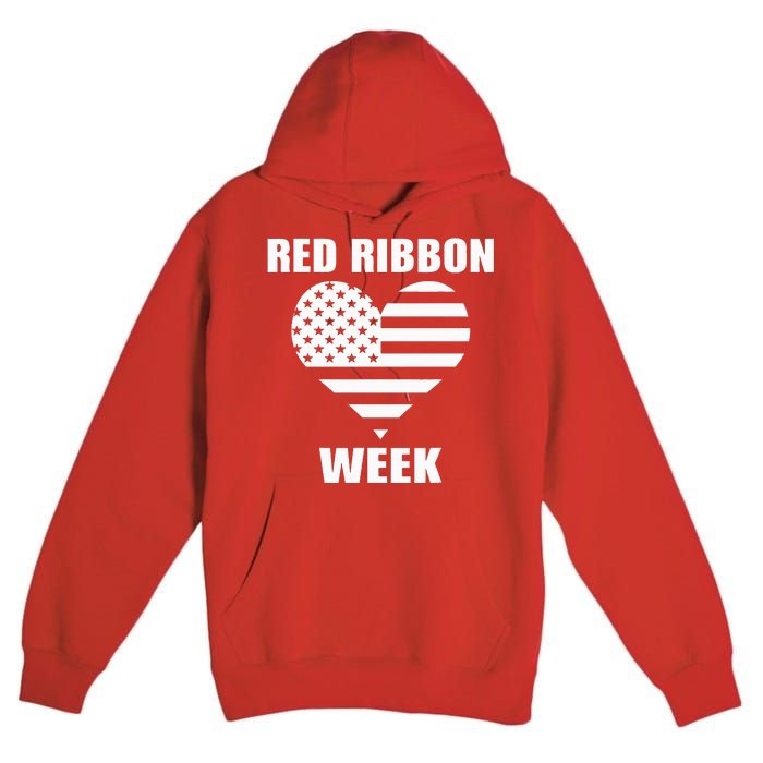 We Wear red For Red Ribbon Week Awareness American Flag Premium Pullover Hoodie