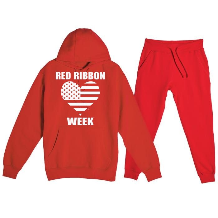 We Wear red For Red Ribbon Week Awareness American Flag Premium Hooded Sweatsuit Set