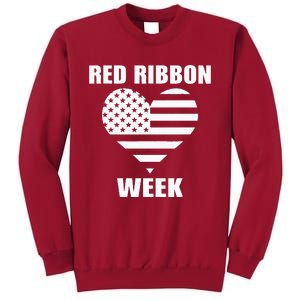 We Wear red For Red Ribbon Week Awareness American Flag Tall Sweatshirt