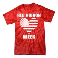 We Wear red For Red Ribbon Week Awareness American Flag Tie-Dye T-Shirt