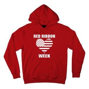 We Wear red For Red Ribbon Week Awareness American Flag Tall Hoodie