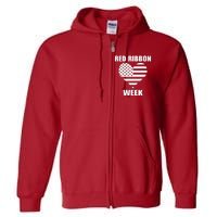 We Wear red For Red Ribbon Week Awareness American Flag Full Zip Hoodie