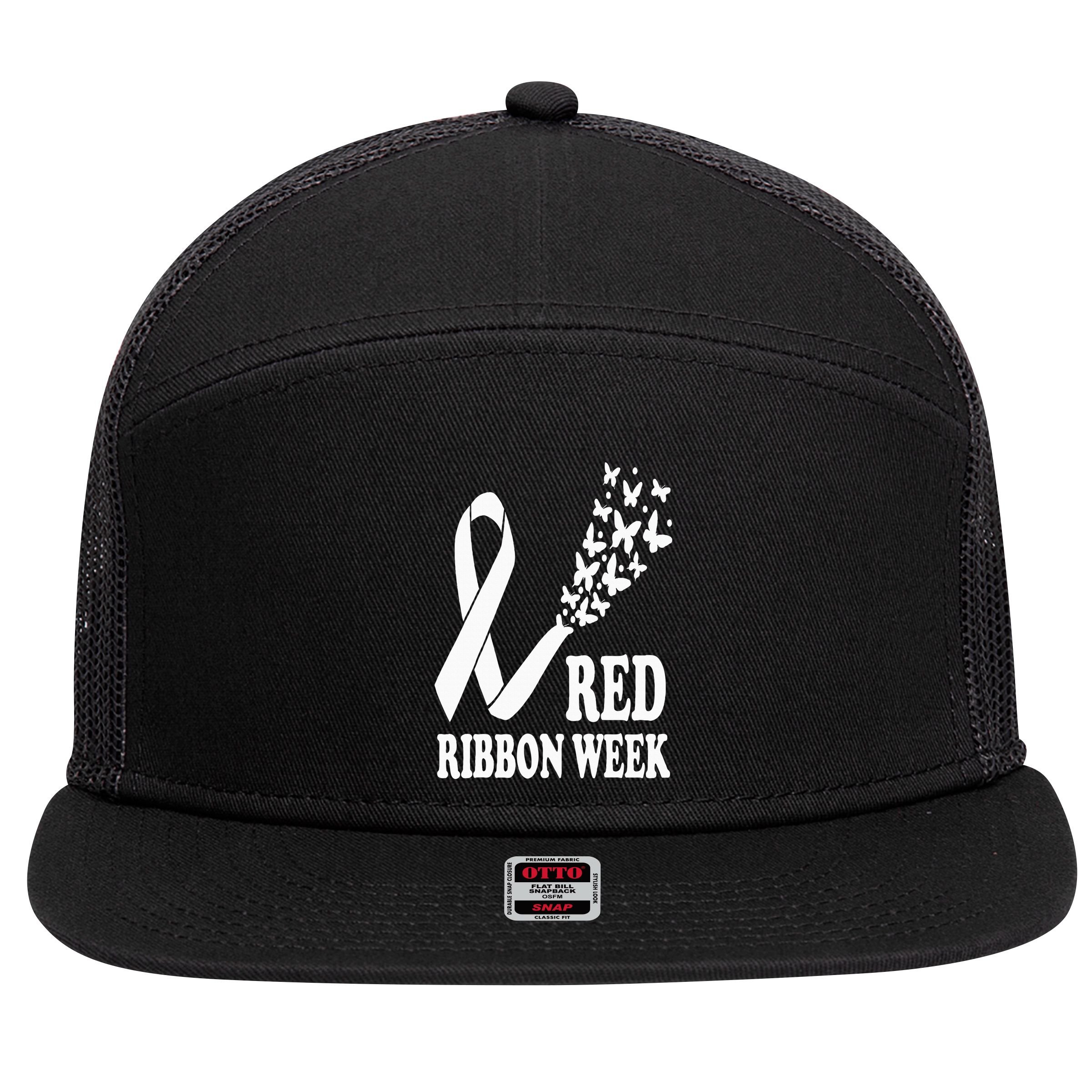 We Wear Red Ribbon Week Drug free Red Ribbon Week Awareness 7 Panel Mesh Trucker Snapback Hat