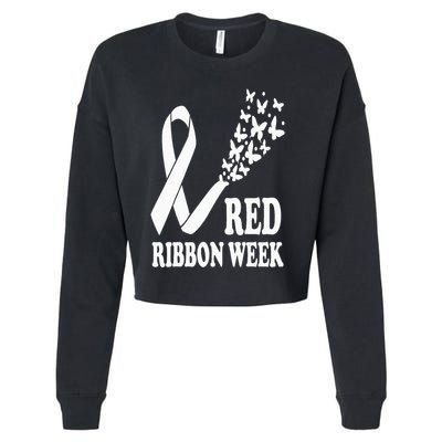 We Wear Red Ribbon Week Drug free Red Ribbon Week Awareness Cropped Pullover Crew