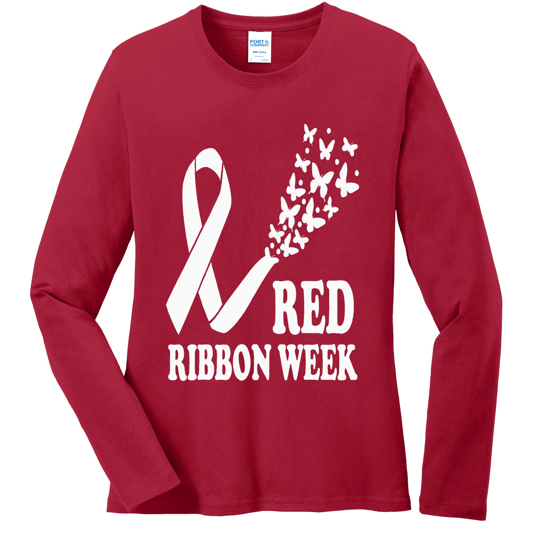 We Wear Red Ribbon Week Drug free Red Ribbon Week Awareness Ladies Long Sleeve Shirt