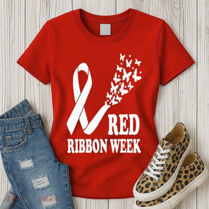 We Wear Red Ribbon Week Drug free Red Ribbon Week Awareness Womens T-Shirt
