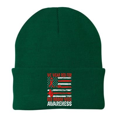 We Wear Red For Red Ribbon Week Awareness Knit Cap Winter Beanie