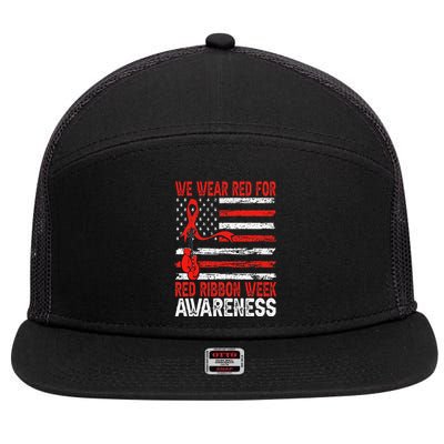 We Wear Red For Red Ribbon Week Awareness 7 Panel Mesh Trucker Snapback Hat