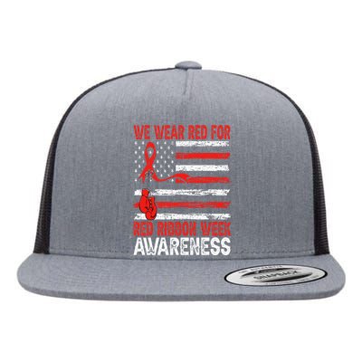 We Wear Red For Red Ribbon Week Awareness Flat Bill Trucker Hat