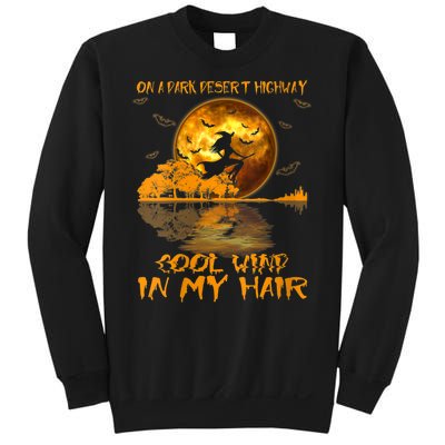 Women Witch Riding Brooms On A Dark Desert Highways Halloween Sweatshirt