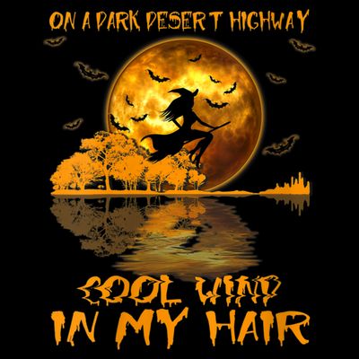 Women Witch Riding Brooms On A Dark Desert Highways Halloween T-Shirt