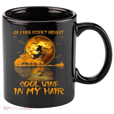 Women Witch Riding Brooms On A Dark Desert Highways Halloween 11oz C Handle Ceramic Mug
