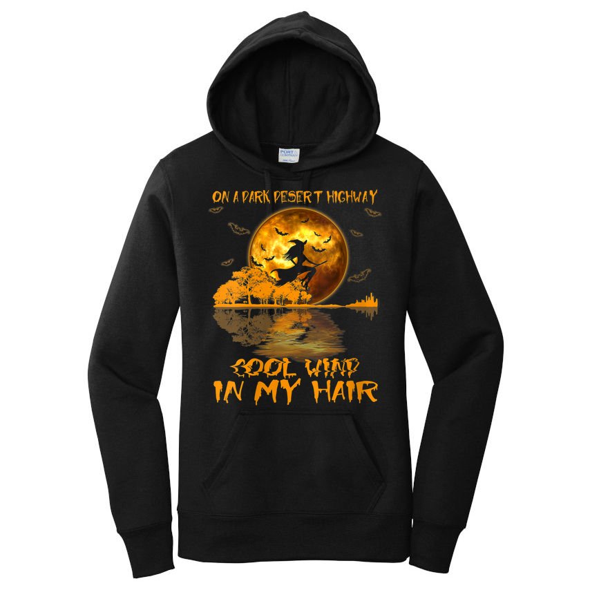 Women Witch Riding Brooms On A Dark Desert Highways Halloween Women's Pullover Hoodie