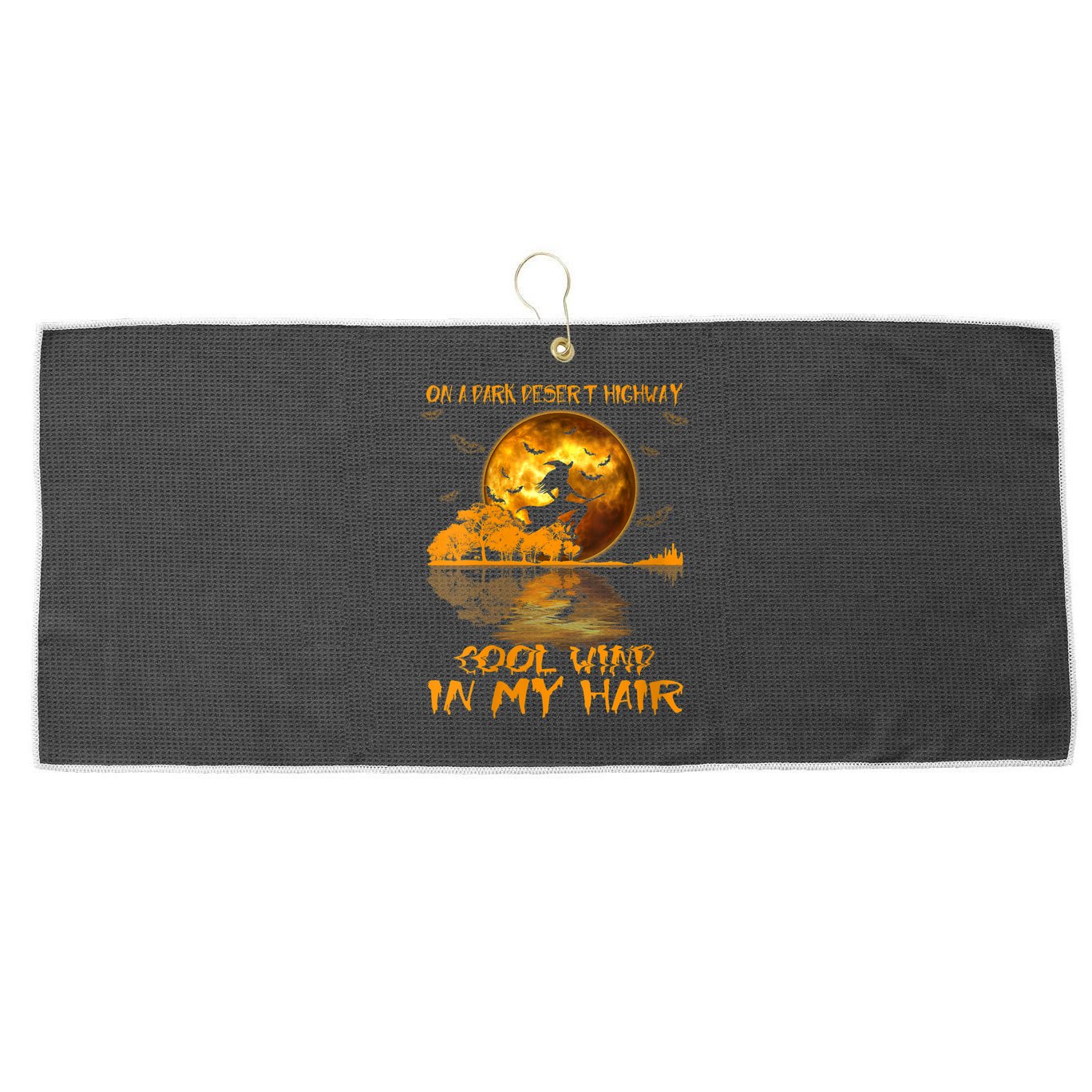 Women Witch Riding Brooms On A Dark Desert Highways Halloween Large Microfiber Waffle Golf Towel