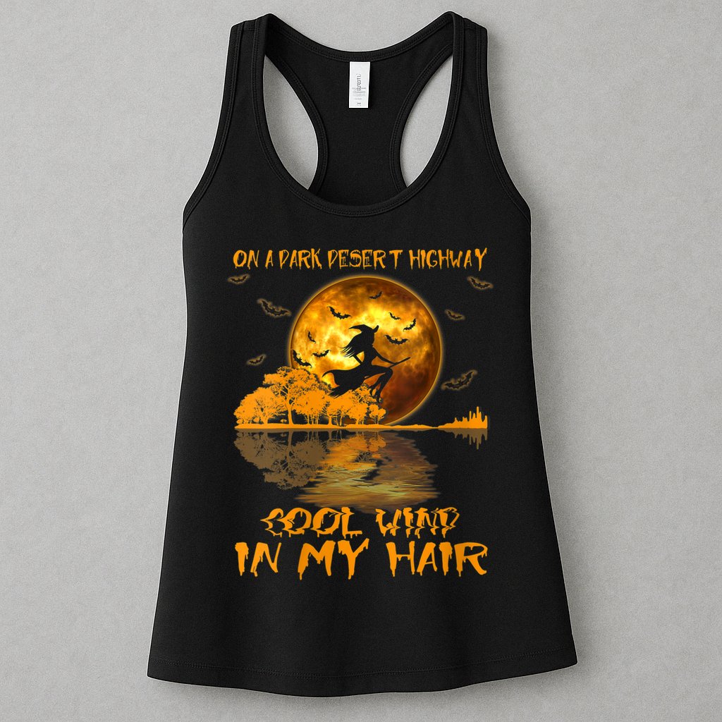 Women Witch Riding Brooms On A Dark Desert Highways Halloween Womens Tank Top