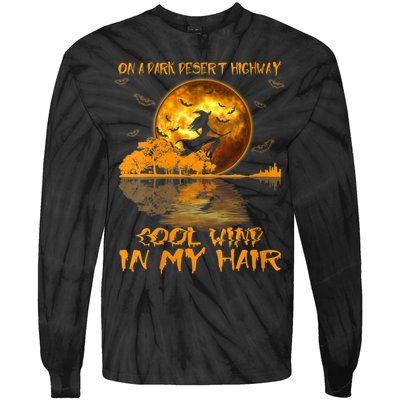 Women Witch Riding Brooms On A Dark Desert Highways Halloween Tie-Dye Long Sleeve Shirt