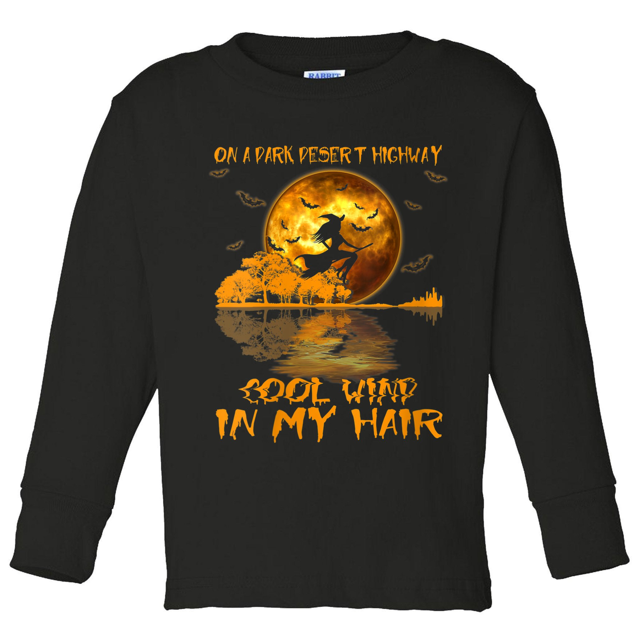 Women Witch Riding Brooms On A Dark Desert Highways Halloween Toddler Long Sleeve Shirt