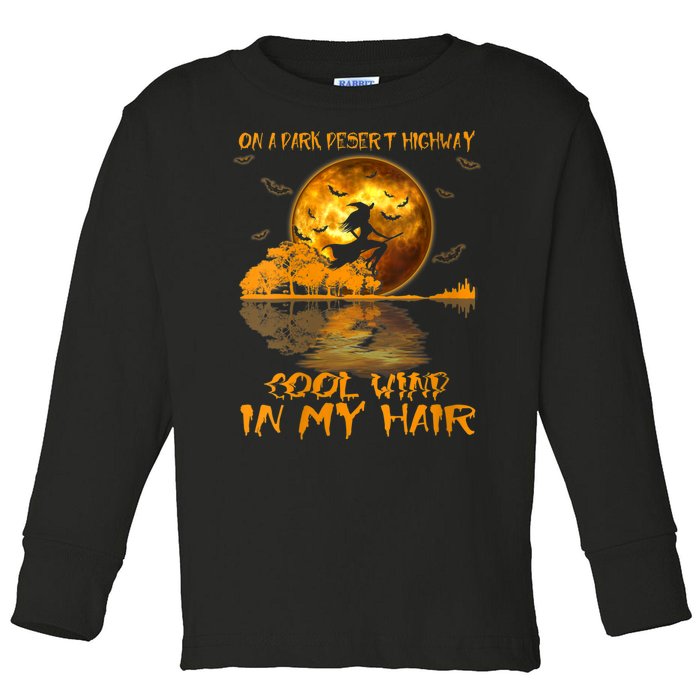 Women Witch Riding Brooms On A Dark Desert Highways Halloween Toddler Long Sleeve Shirt