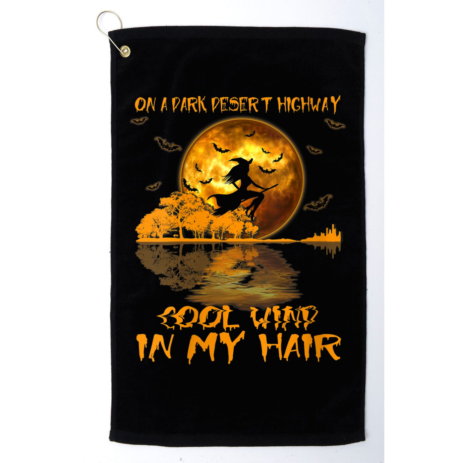 Women Witch Riding Brooms On A Dark Desert Highways Halloween Golf Towel