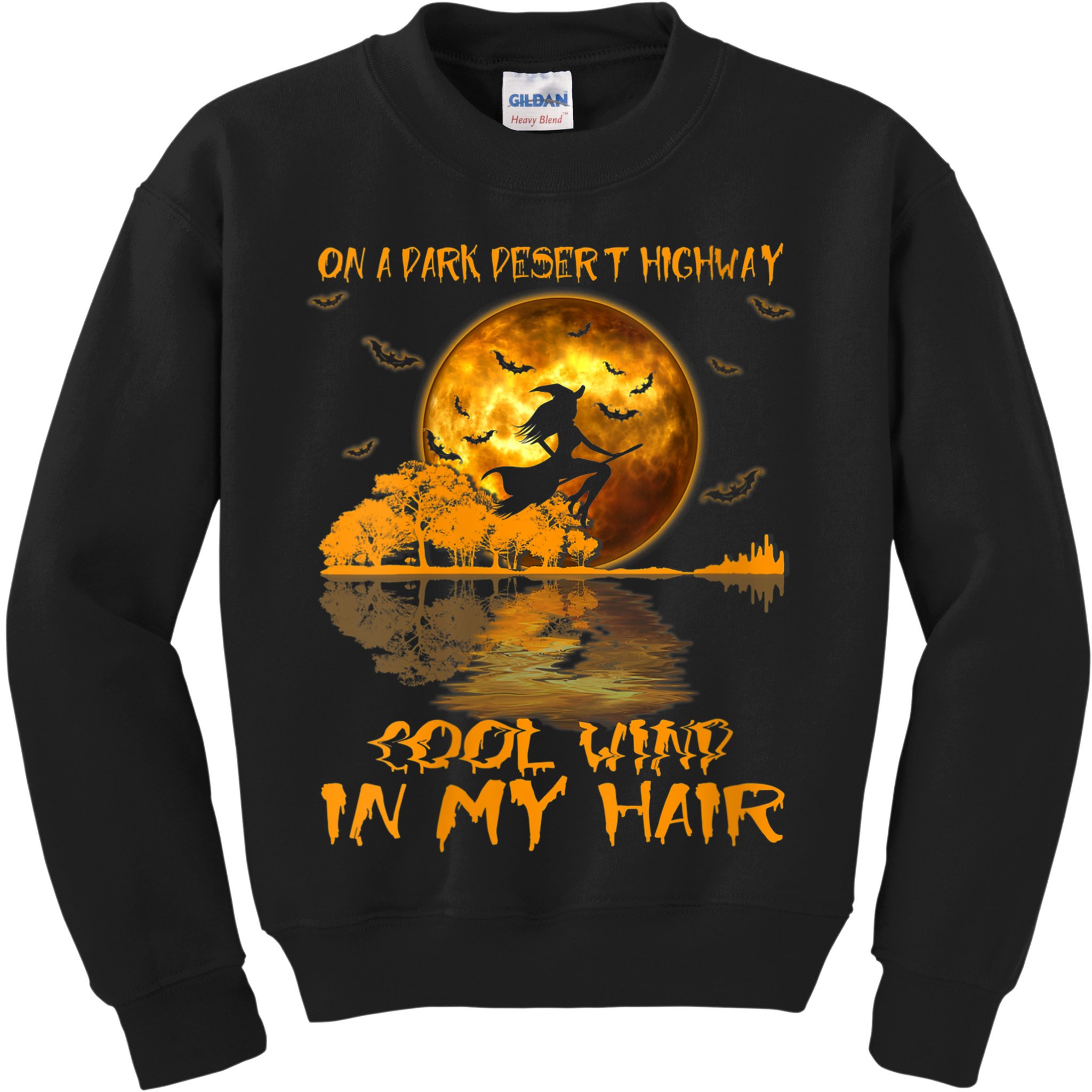Women Witch Riding Brooms On A Dark Desert Highways Halloween Kids Sweatshirt
