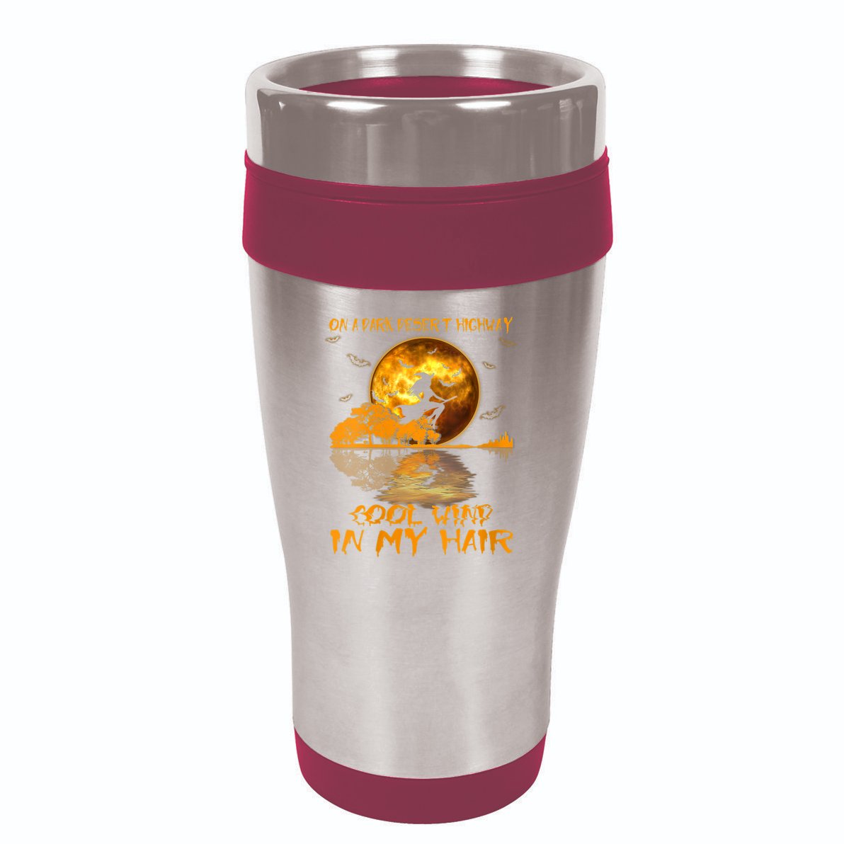 Women Witch Riding Brooms On A Dark Desert Highways Halloween 16oz Travel Tumbler