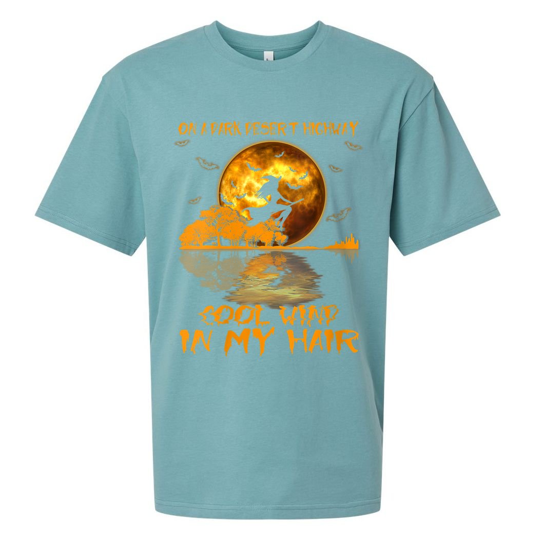 Women Witch Riding Brooms On A Dark Desert Highways Halloween Sueded Cloud Jersey T-Shirt