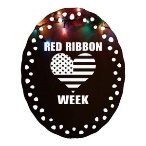 We Wear red For Red Ribbon Week Awareness American Flag Ceramic Oval Ornament