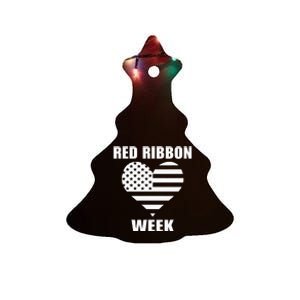 We Wear red For Red Ribbon Week Awareness American Flag Ceramic Tree Ornament