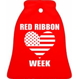 We Wear red For Red Ribbon Week Awareness American Flag Ceramic Bell Ornament