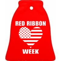 We Wear red For Red Ribbon Week Awareness American Flag Ceramic Bell Ornament