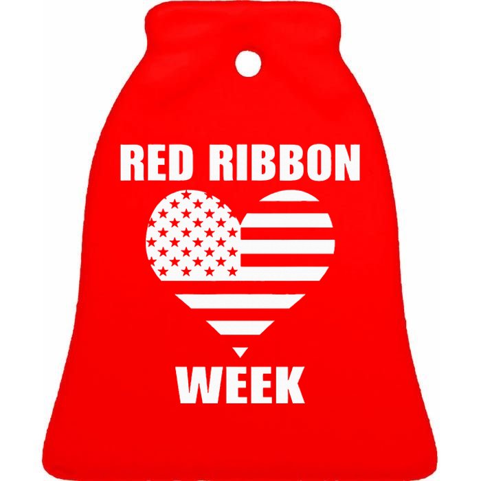 We Wear red For Red Ribbon Week Awareness American Flag Ceramic Bell Ornament