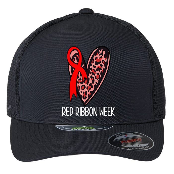 We Wear Red For Red Ribbon Week Awareness Leopard Flexfit Unipanel Trucker Cap