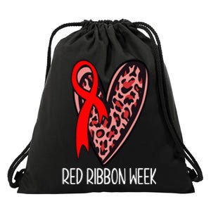 We Wear Red For Red Ribbon Week Awareness Leopard Drawstring Bag