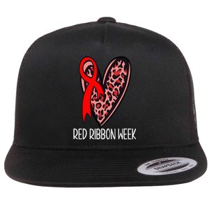 We Wear Red For Red Ribbon Week Awareness Leopard Flat Bill Trucker Hat