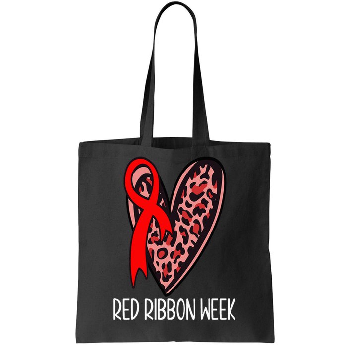 We Wear Red For Red Ribbon Week Awareness Leopard Tote Bag