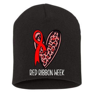 We Wear Red For Red Ribbon Week Awareness Leopard Short Acrylic Beanie